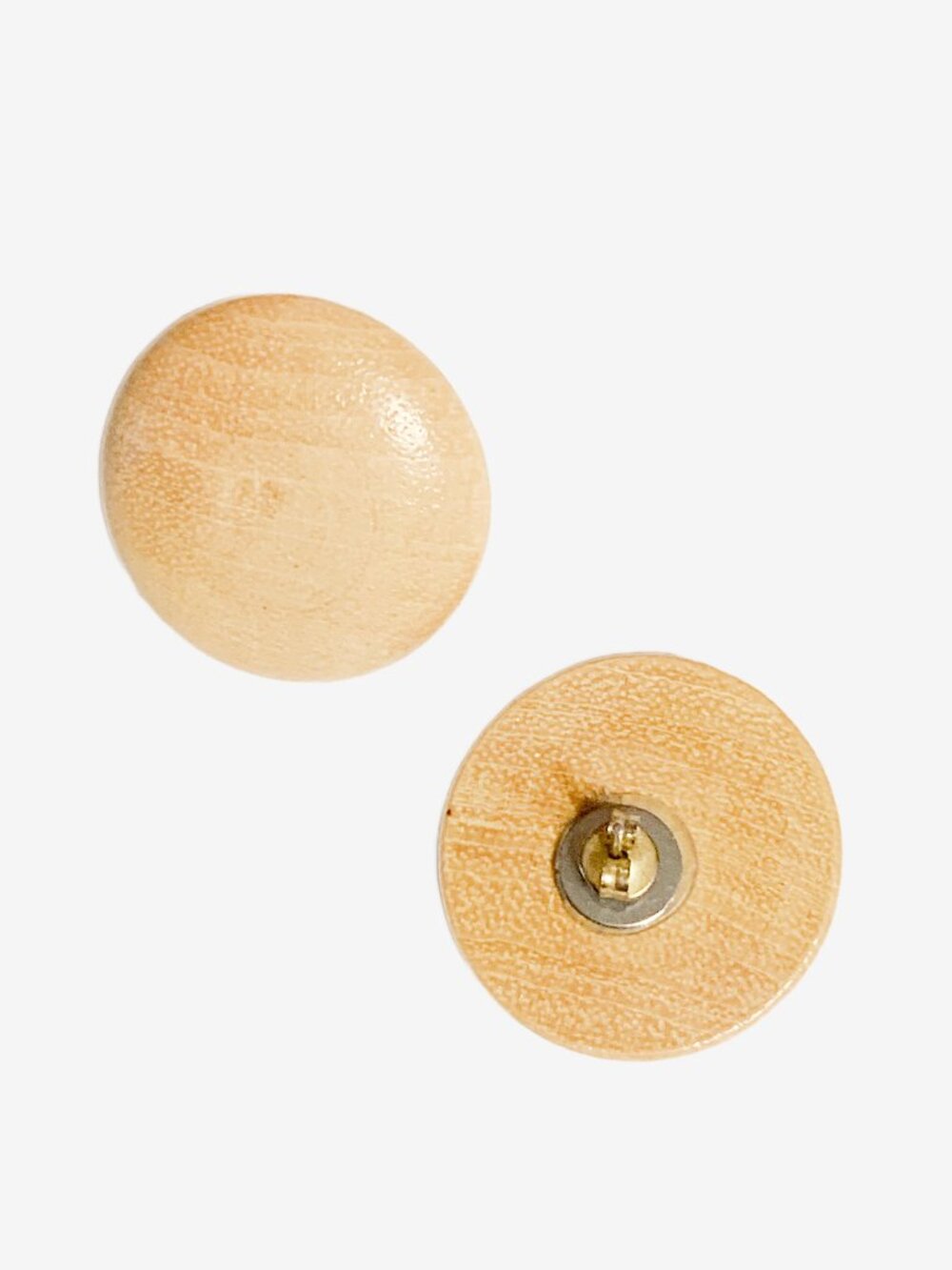 Vintage Round Wood Button Earrings